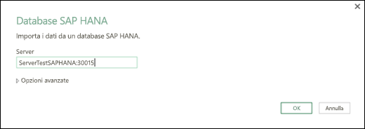 Finestra di dialogo Database SAP HANA