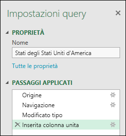 Finestra Passaggi applicati di Aggiungi colonna da esempi in Power Query