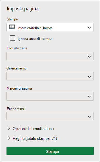 Stampare l'intera cartella di lavoro in Excel per il web