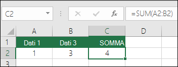 La funzione SOMMA viene regolata automaticamente in base alle righe e colonne inserite o eliminate