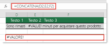 Errore #VALORE! in CONCATENA