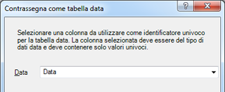 Finestra di dialogo Contrassegna come tabella data