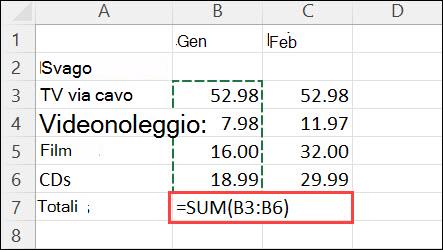 Formula creata facendo clic su Somma automatica Home >