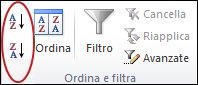 Pulsanti Ordina nel gruppo Ordina & Filtro della scheda Dati in Excel