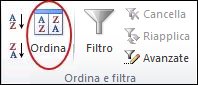 Comando Ordina nel gruppo Ordina & Filtro della scheda Dati in Excel