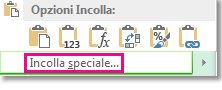 Comando Incolla speciale, che viene visualizzato copiando una cella, selezionando una colonna o una riga di celle e quindi facendo clic con il pulsante destro del mouse