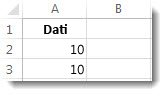 Dati nelle celle A2 e A3 in un foglio di lavoro di Excel