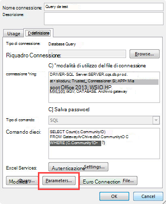 Finestra di dialogo Proprietà connessione