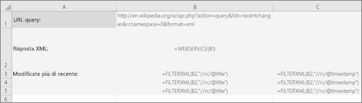 Esempio di funzione FILTRO.Xml
