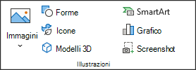 Screenshot che mostra il gruppo Illustrazioni nella scheda Inserisci.