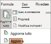 Puntatore del mouse sul comando Aggiorna sulla barra multifunzione