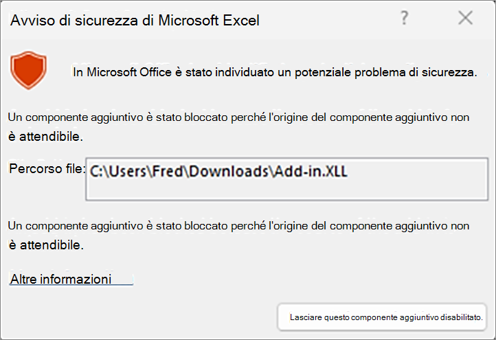 Blocco del pannello XLL