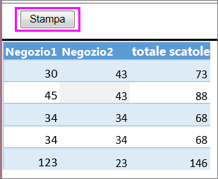 Anteprima di stampa di una tabella