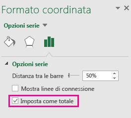 Riquadro attività Formato dati con l'opzione Imposta come totale selezionata in Office 2016 per Windows