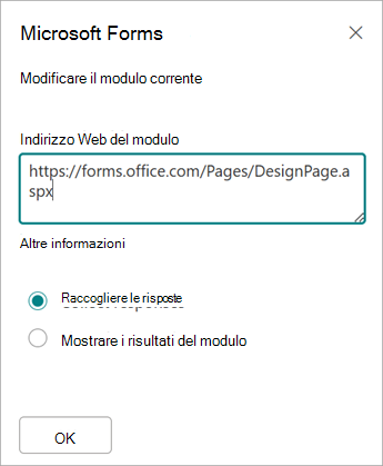 L'indirizzo del modulo verrà popolato automaticamente nel campo Indirizzo Web modulo.