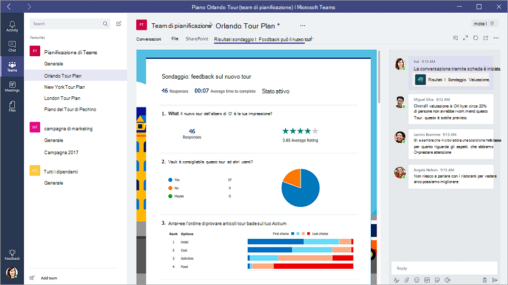 Scheda Moduli in Microsoft Teams che mostra un modulo in modalità Risultati