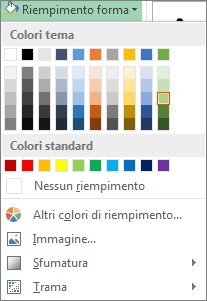 Menu delle opzioni per i colori di Riempimento forma