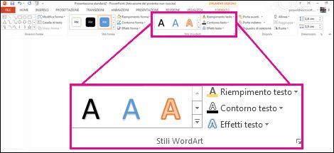Comandi di Stili WordArt sulla barra multifunzione