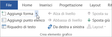 Pulsante Aggiungi forma nel gruppo Crea elemento grafico