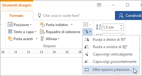 Altre opzioni di rotazione nel menu Ruota