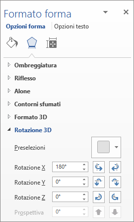 Rotazione X nella scheda Effetti