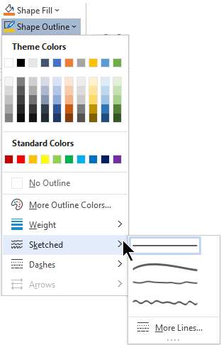 Opzioni Schizzate nel menu Contorno forma.