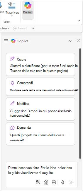 Screenshot del riquadro Copilot in OneNote