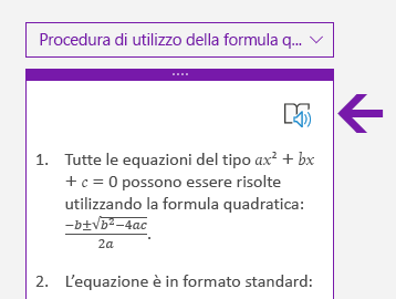 Icona dello strumento di lettura immersiva nel riquadro Matematica in OneNote per Windows 10