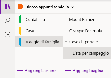 Interfaccia di navigazione in OneNote per Windows 10