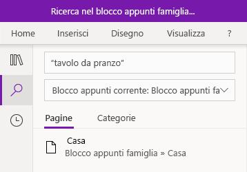 Ricerca di una frase di un testo in OneNote per Windows 10