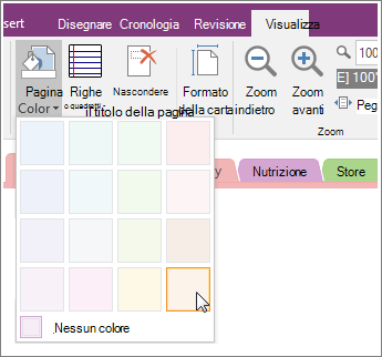 Screenshot of the Page Color button in OneNote 2016.