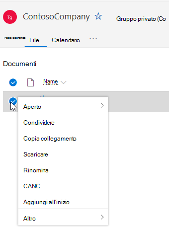 Opzioni Elimina e Rinomina file