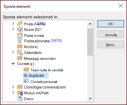 Spostare i contatti in un'altra cartella.