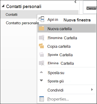 Creare una nuova cartella contatti.