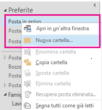 È possibile creare una nuova sottocartella usando il menu di scelta rapida.