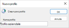 Immetti il nome di un profilo.