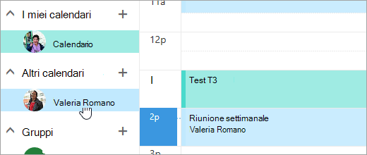 Screenshot di un calendario condiviso.