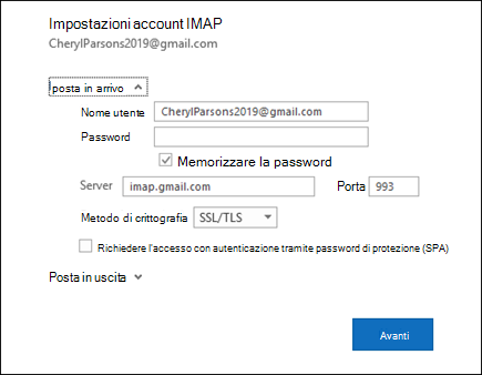 Selezionare Impostazioni server per modificare il nome utente, la password e le impostazioni del server.
