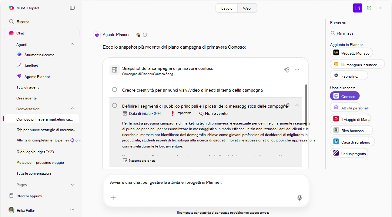 Screenshot che mostra Selezione piano.