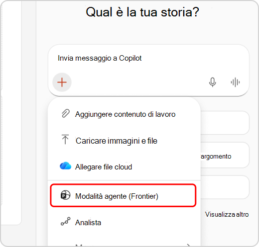 Modalità agente evidenziata nel menu a discesa