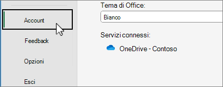 Voce di menu Account nella visualizzazione Backstage selezionata