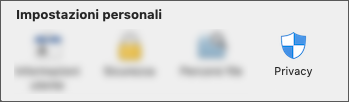 Icona Privacy nelle preferenze applicazione.