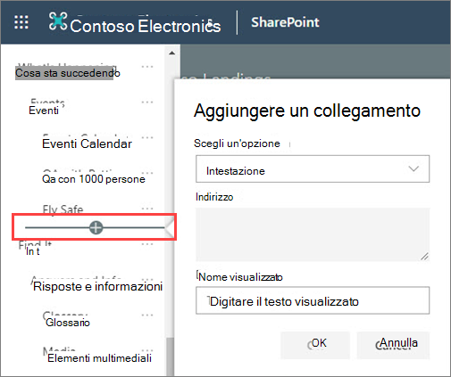 Immagine dell'aggiunta di una nuova intestazione alla struttura di spostamento