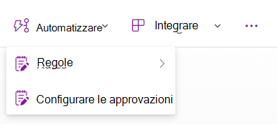 Screenshot che mostra il menu a discesa con l'opzione Configura approvazioni.