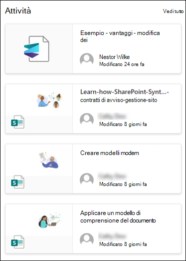Anteprima della web part Attività sito