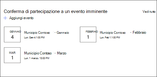 Immagine della web part Eventi nel sito del reparto