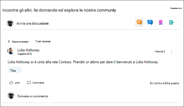 Immagine della web part Yammer nel sito del reparto