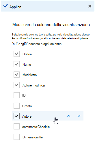 Disporre le colonne in una raccolta documenti