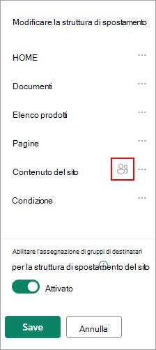 In Modifica spostamento un'icona conferma i collegamenti mirati.