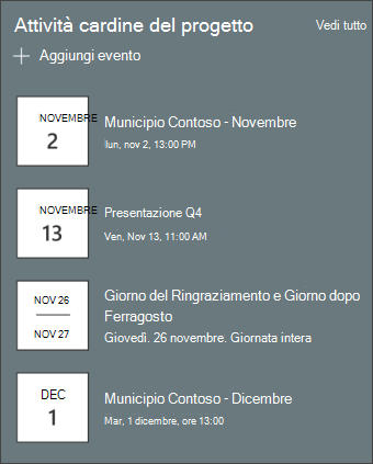 Screenshot della web part Eventi